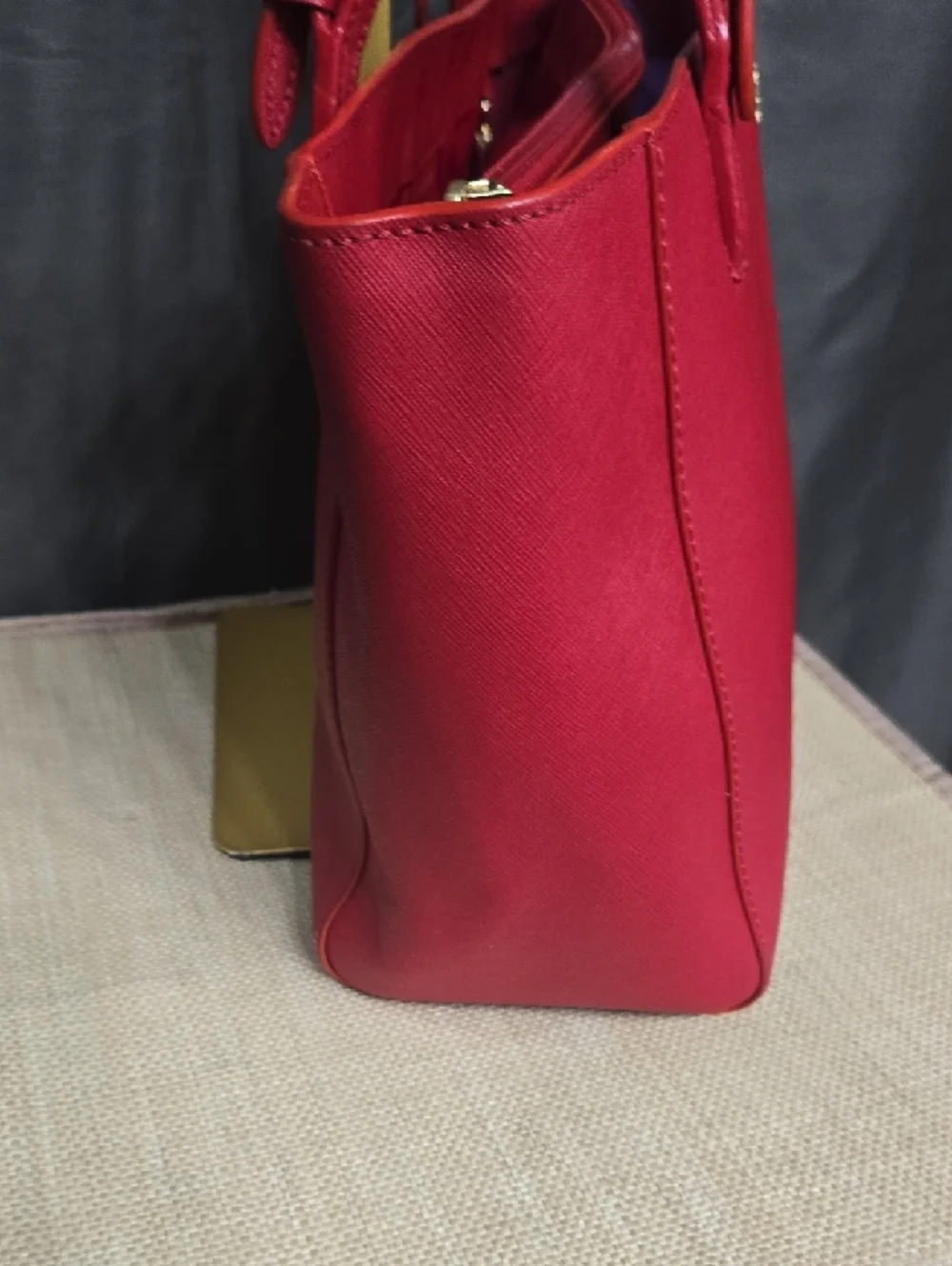EUC Tory Burch Red Saffiano Tote with Gold Logo